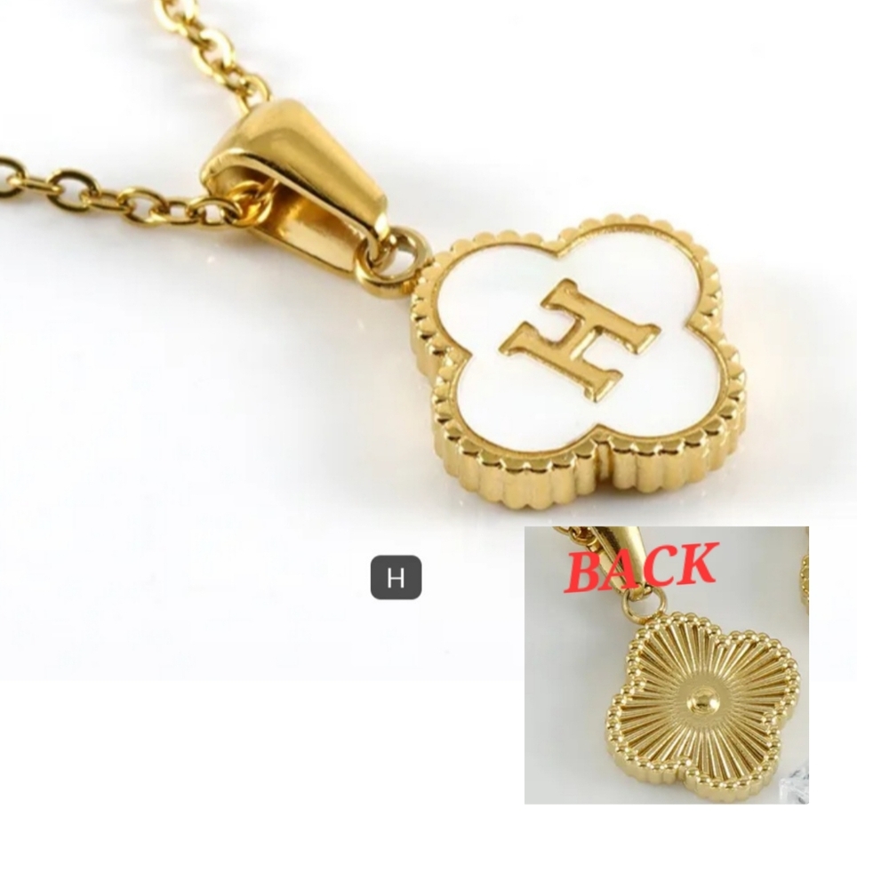 Gold Initial 'H' Clover Pendant Necklace - White & Gold